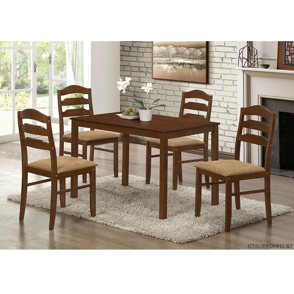 Твердый обеденный стол и стул JCT Flora 1 + 4 Современная твердая резина деревянная Верхняя высокая прочность мебель дизайн Малайзия