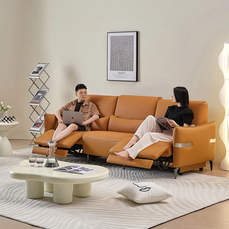 Modern Simple Design Smart Electric Two-Seater Genuine Leather Sofa with Massage & Cooling Features Small Apartment Living Rooms