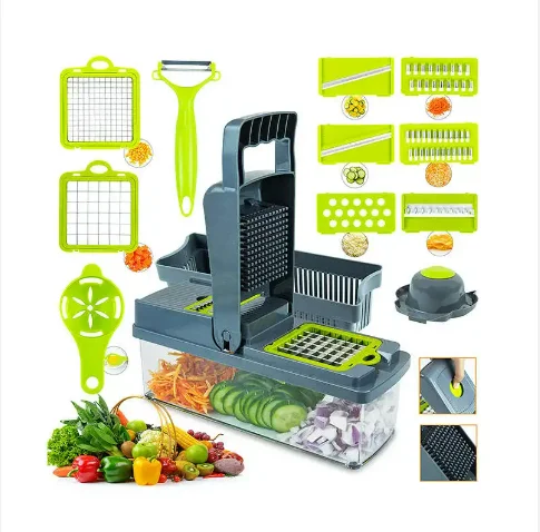 2024 Hot Sell Kitchen 14in 1 Fruit Vegetable Tools Veggie Food Chopper Mandoline Slicer Onion Cutter Peeler Vegetable Slicer