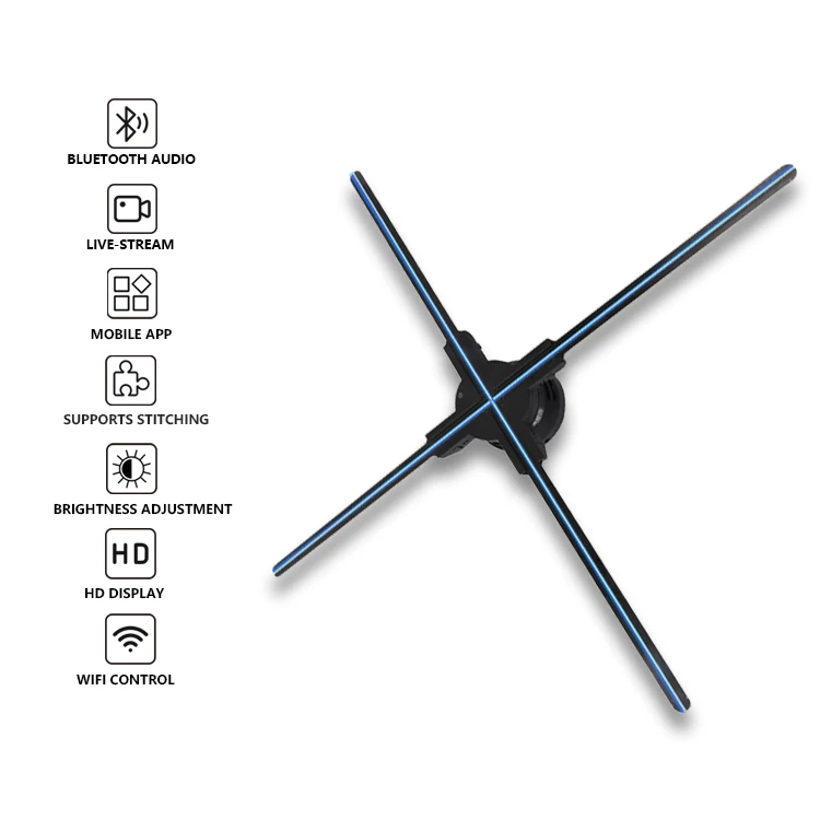 Giwox high brightness 1024P 65cm 3d led fan traceless installation Buckle synchronization 3d hologram fan for advertising