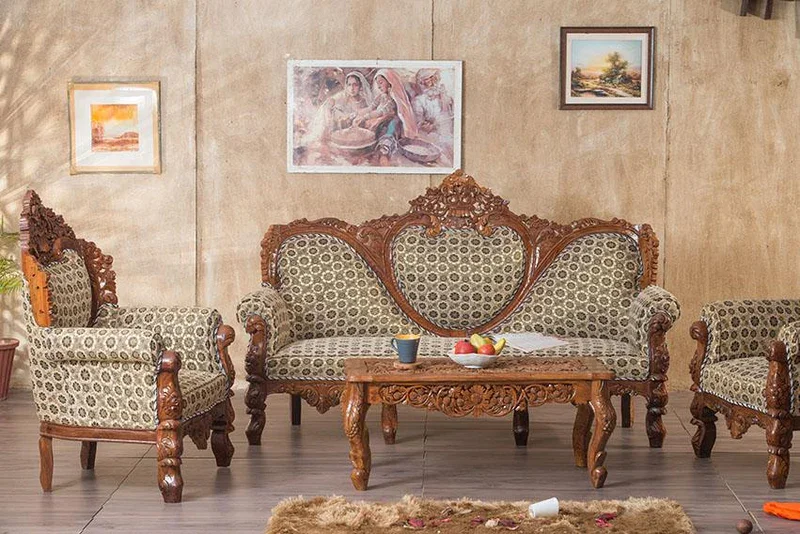 OEM Custom Made Solid Wood Czar Carved Sofa Set with natural Polished Wooden Made For Sale By Exporters
