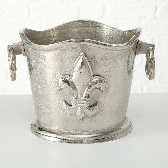 Luxury Champagne Bucket Wine Cooler French Flair Fleur de Lis Crest Hand Cast Aluminium Old World Craft Finish up to 8 Bottles