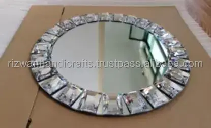 Wholesale Wedding Events Decoration Jeweled Diamond Mirror Glass Charger Plate
