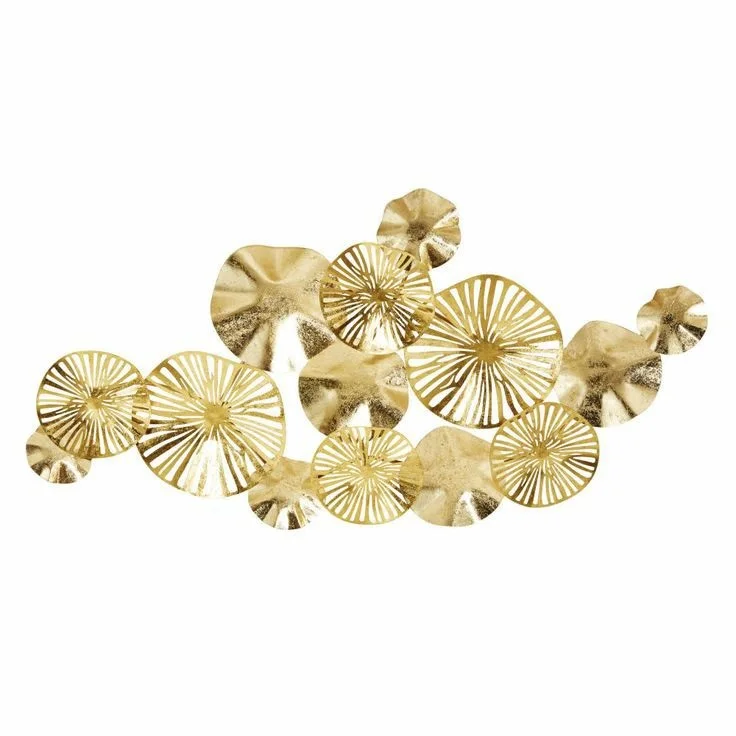 Metal Wall Art Home Living Room Dining Room & Guest Room Wall Hanging Ornaments Gold Plated Flowers Design Caffey Restaurants