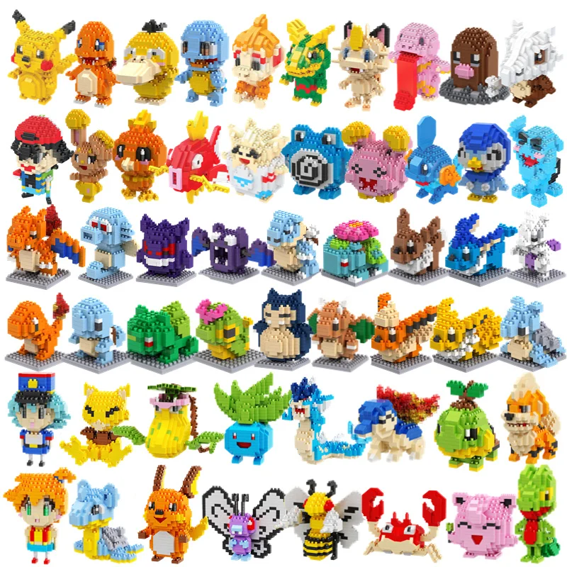 Zealed DIY Pokemoned Block Small Cartoon Mini Building Block Pikachu Charizard Eevee Mewtwo Anime Assemble Action Model Doll Toy