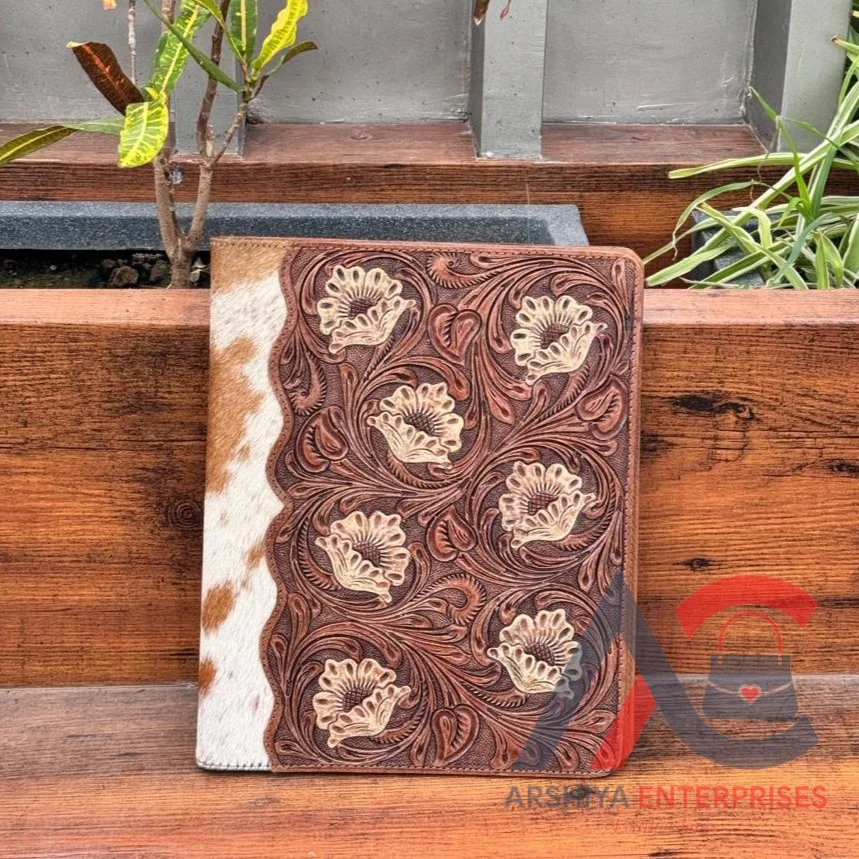 Hot Selling A4 A5 Size File Cover Portfolio Papers Documents Organizer High Quality Soft Leather Cover With Tooling & Pockets