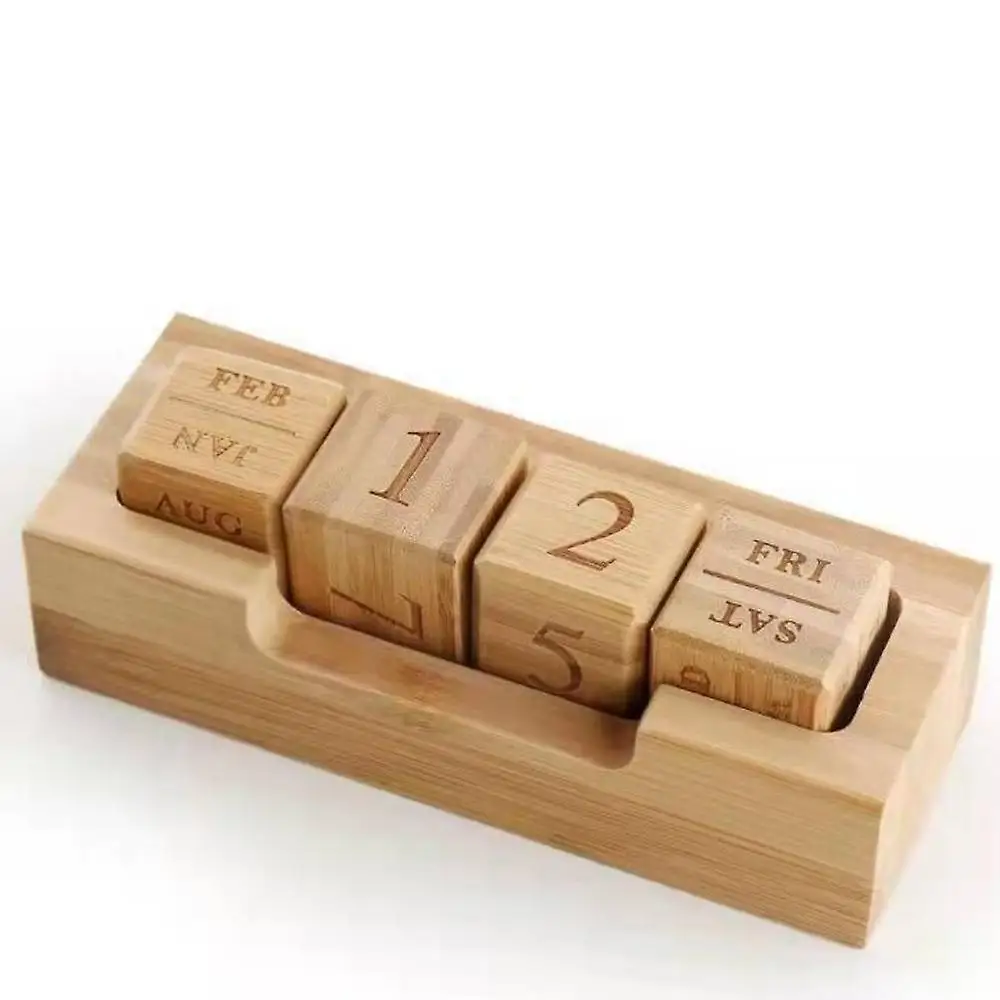 Vintage wooden calendar block custom 365 day cube calendars display for home office desk accessories