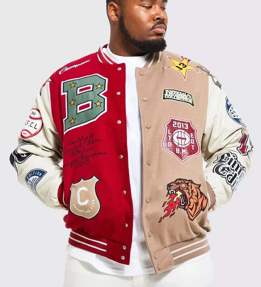 Custom Baseball Versity Jackets For Men Genuine Leather Sleeves Multiple Embroidery Patch Red Black Letterman Varsity Jacket