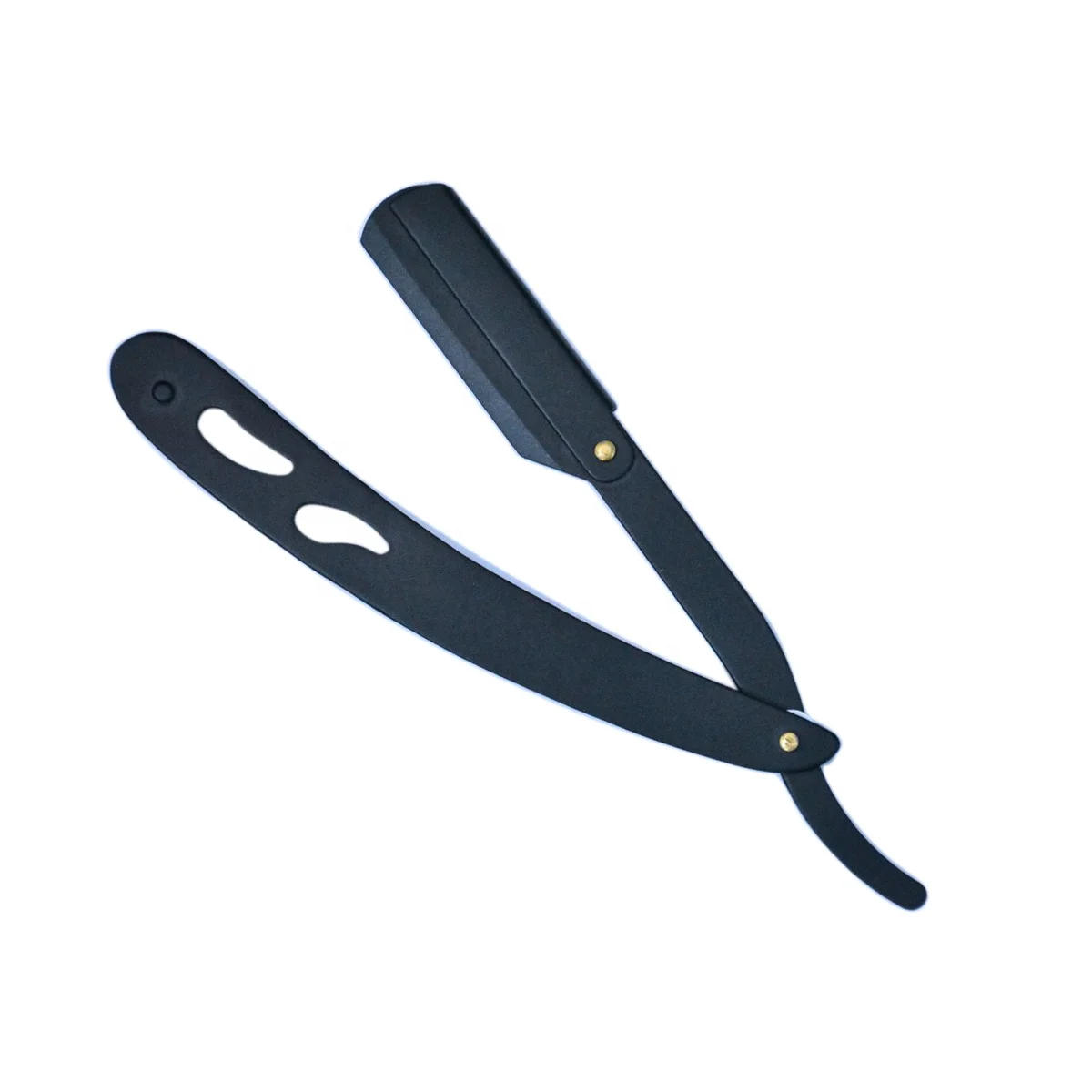 Matte Black Folding Shavette Straight Razor with Flower Handle Disposable Powder Coated Shave Razor with Razor Blade