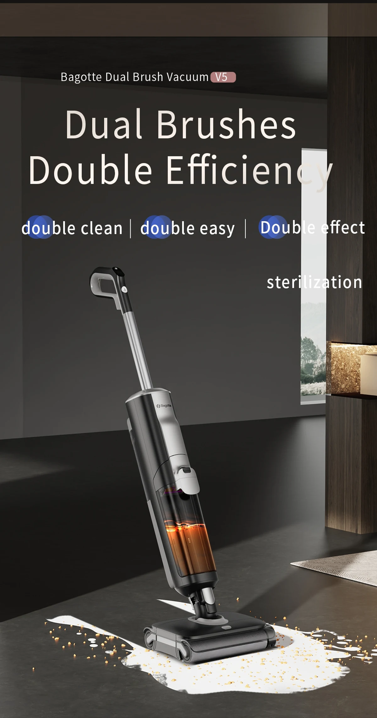 V5 Cordless Handheld Carpet Machine Double Roller Brushes for Home Use Mop With Self Cleaning Wet and Dry Vacuum Cleaner