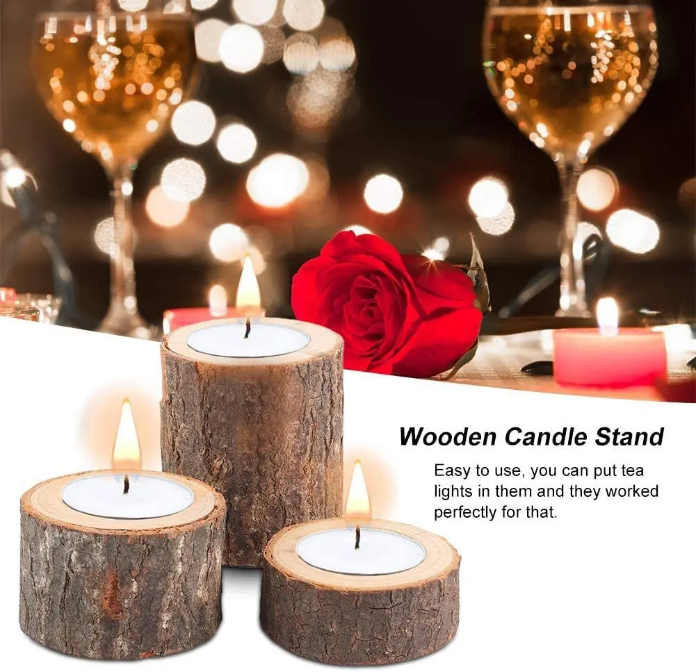 Tea Light Wooden Candle Holders Personalized Votive Tealight Holder for Wedding Centerpieces set of 3