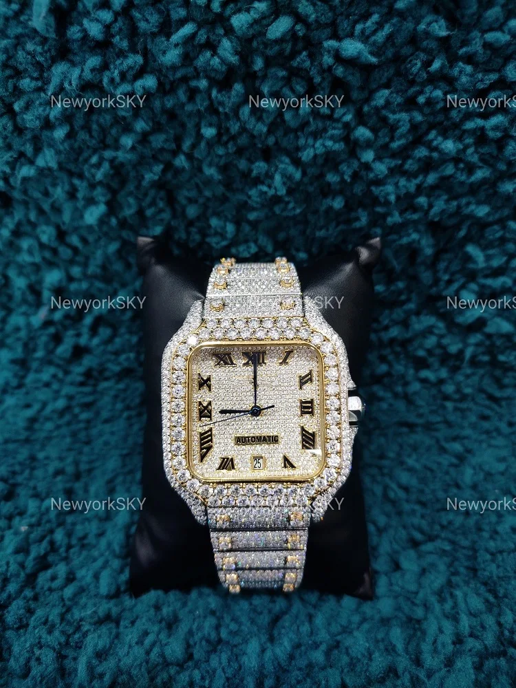 New 40MM Handmade Customizable Automatic Movement Mechanical VVS Moissanite Diamond Studded Iced Out Wrist Watch For Men Women