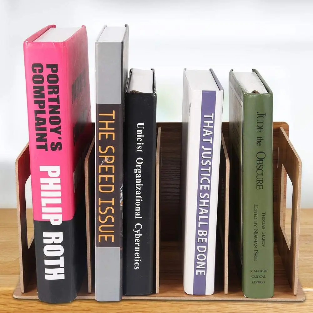 Wooden DIY Multifunctional Desktop Bookshelf Storage Rack Books DVD Magazine Holder for Students Teachers Kids Adult(Cherry Wood