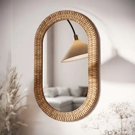 Natural Rattan Mirror For Eco-Friendly Interiors Handcrafted Rustic Wall Decor For Living Room