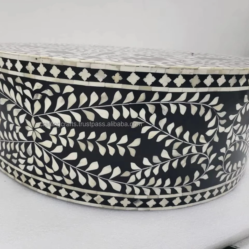 Elegant Modern Luxury Bone Inlay Stools & Ottomans Perfectly Paired with Bone Inlay Coffee Tables Wood Material for Home Use