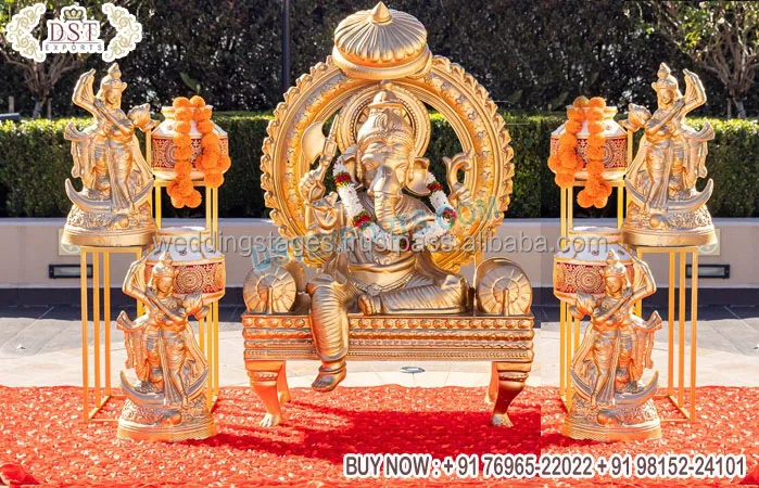 Свадебный декор искусственное волокно Традиционная Музыкальная статуя Ganesha ручной работы Мраморная черная отделка FRP статуи