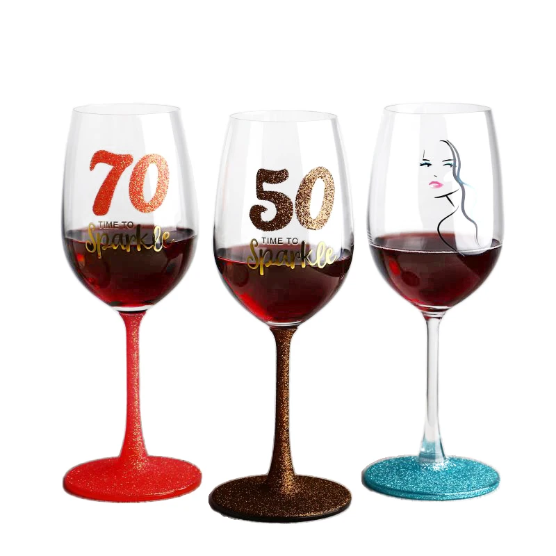 wholesale unique bling personalized glitter goblet custom logo red wine glasses set for wedding crystal