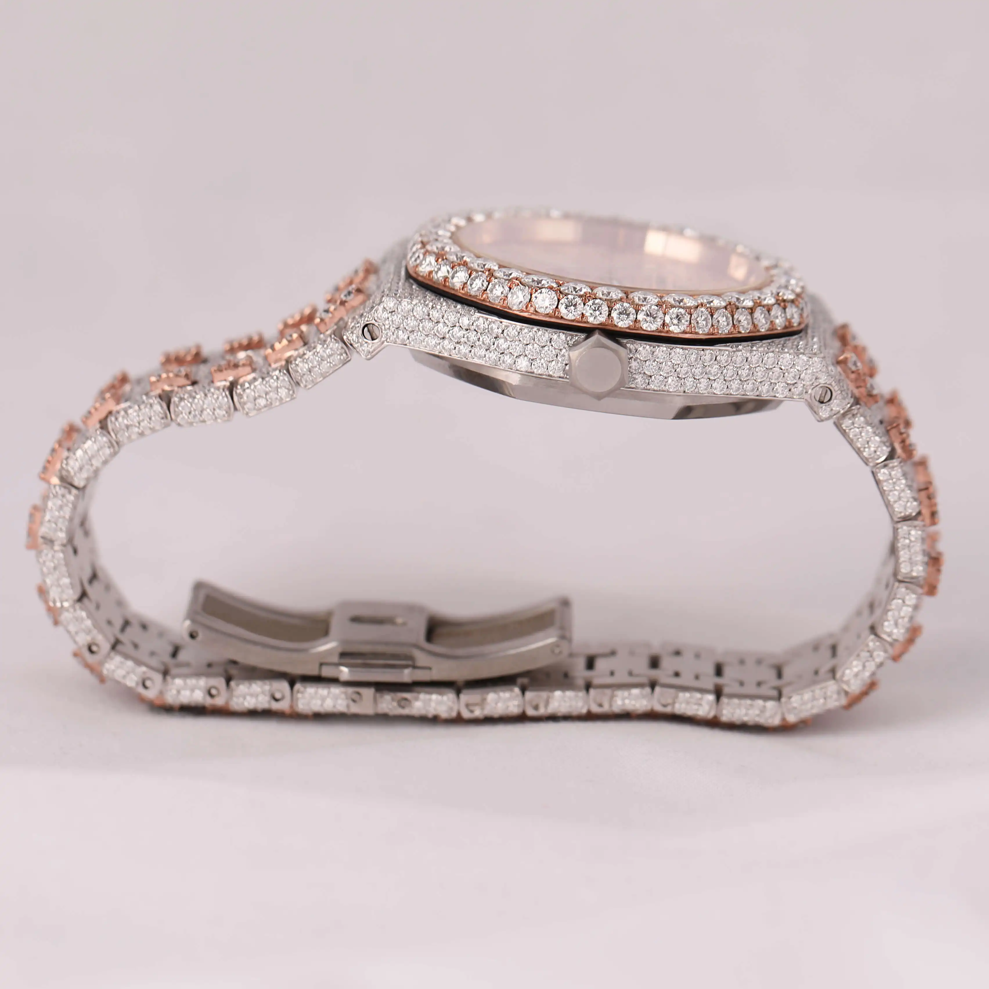 Dual Tone Branded Full Iced Out High Quality Luxury Silver Original Hip Hop Men Moissanite Diamond Wrist Watch