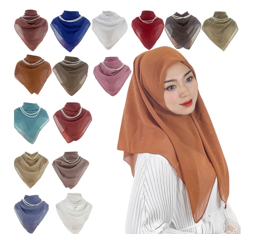 Shawl Pearl chiffon beading soie de medine fashion scarf mmalaysia arab tube hijab muslim