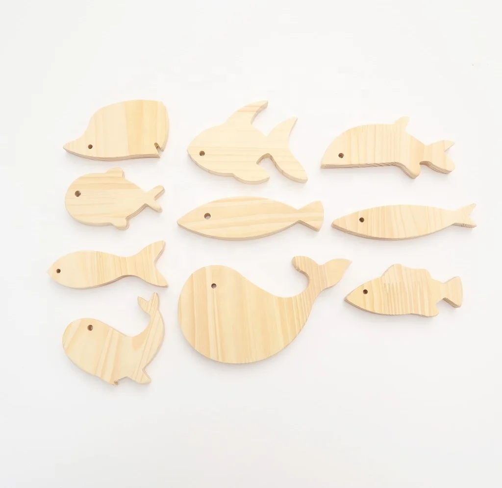 Hot cartoon toy story new 2023 DIY natural pine wood fish, toys, home decorations for Kids from Vietnam