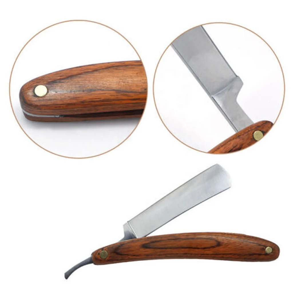 Barber Straight Edge Razor With Pure Wooden Handle Folding Shaving Knife Stainless Steel Cut Throat Shaving Razor For Salon