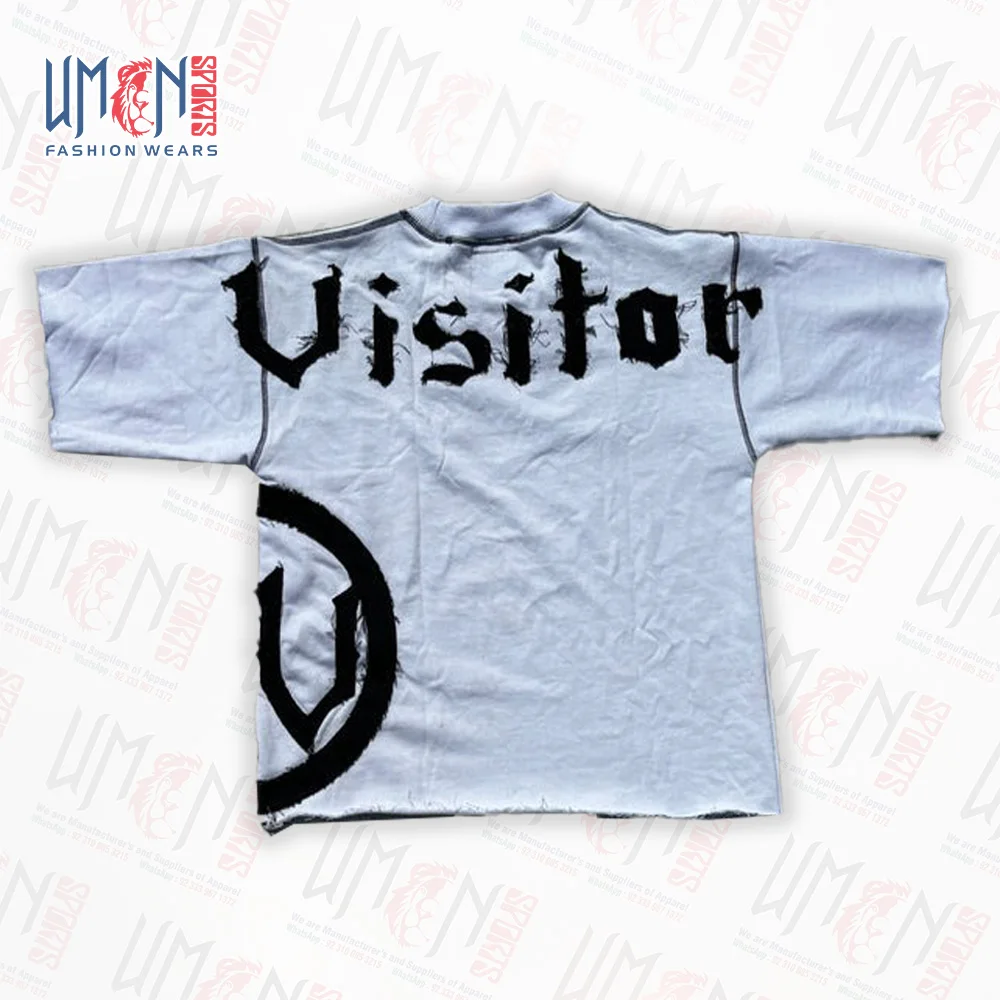 UMON SPORTS Men Customized Oversized Patchwork Identity Tee Fit T-Shirt with Jeans Patches Breathable Fabric & Private Label