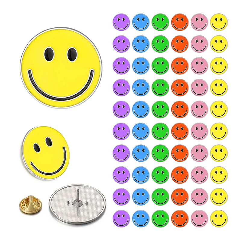 Personalized Engrave Bulk Metal Hard Soft Enamel Motivational Smiley Face Lapel Pins For Hats