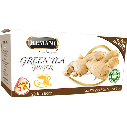 Organic Natural Herbal Extract HEMANI GREEN TEA - GINGER, 2g*25 teabags/Box 50g, Helps Weight Loss, Slim, Immune, Brain Function