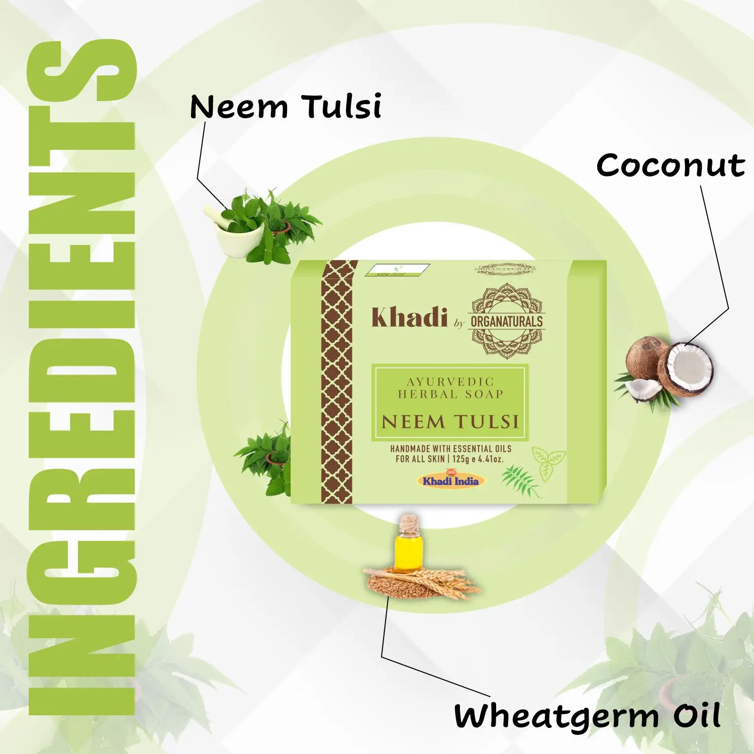 Neem & Tulsi Handmade Ayurvedic Bath Soap Moisturizing Suitable for All Skin type - 125g