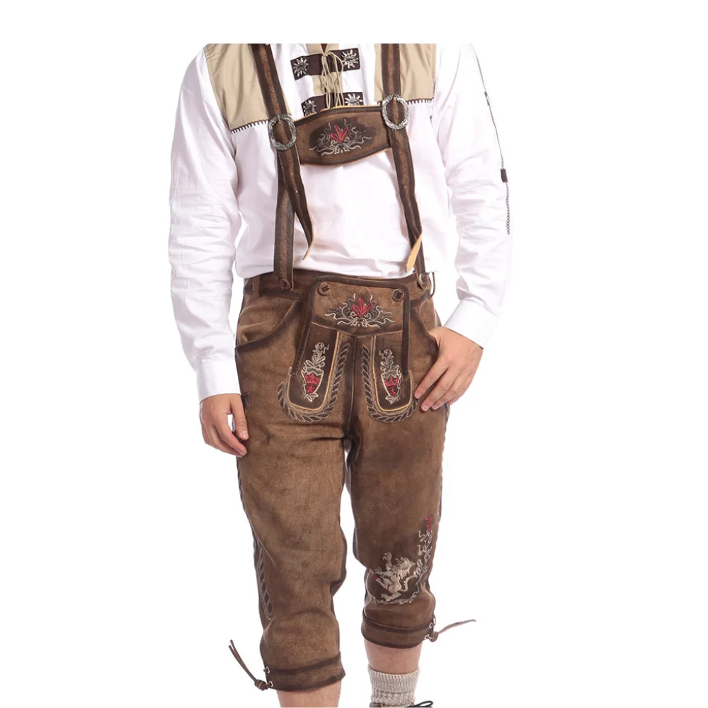 New Bavarian Short Lederhosen Men 100% Suede Leather Traditional Authentic German Outfit Wholesale Men Oktoberfest Costume