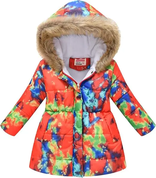 Customized Kids Floral Print Winter Jacket Girls Breathable Sustainable Nylon Lining Cotton Filled Fabric Finished Product