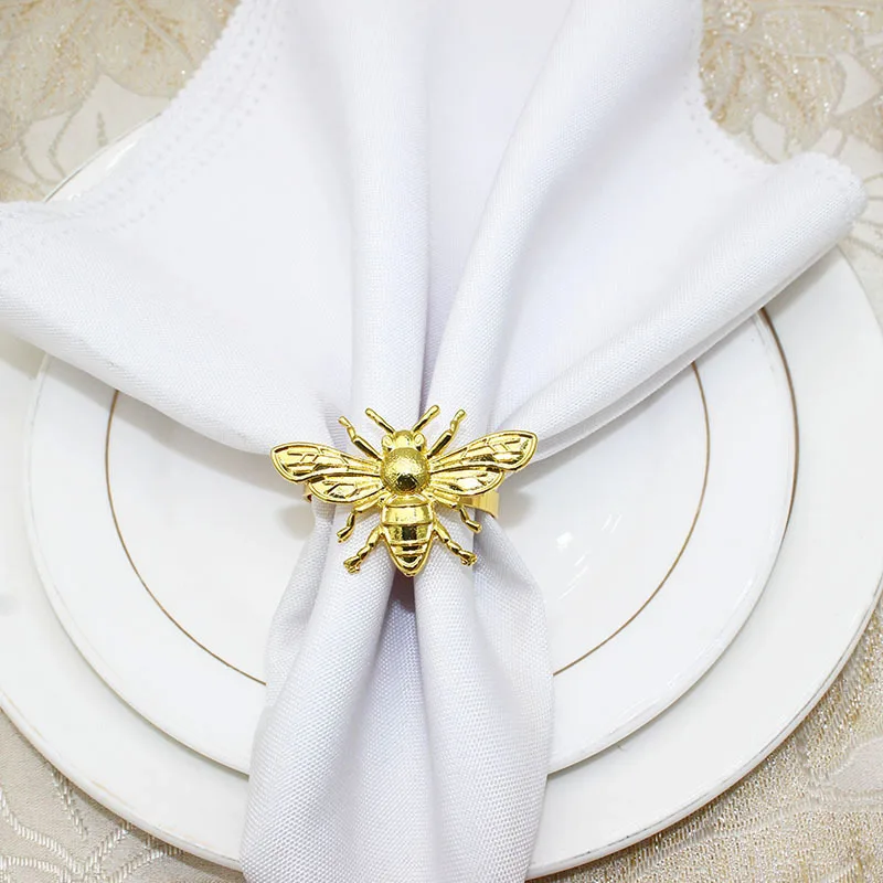 Napkin Rings Golden Bee Napkin Holders, Serviette Rings Bulk for Party Decoration, Dinning Table, Everyday, Family Gatherings
