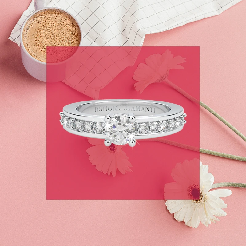 SOC003V Made in Italy gold ring with natural diamonds 0.90-carat 18 kt white gold ring for export fashion jewelry Made in Italy