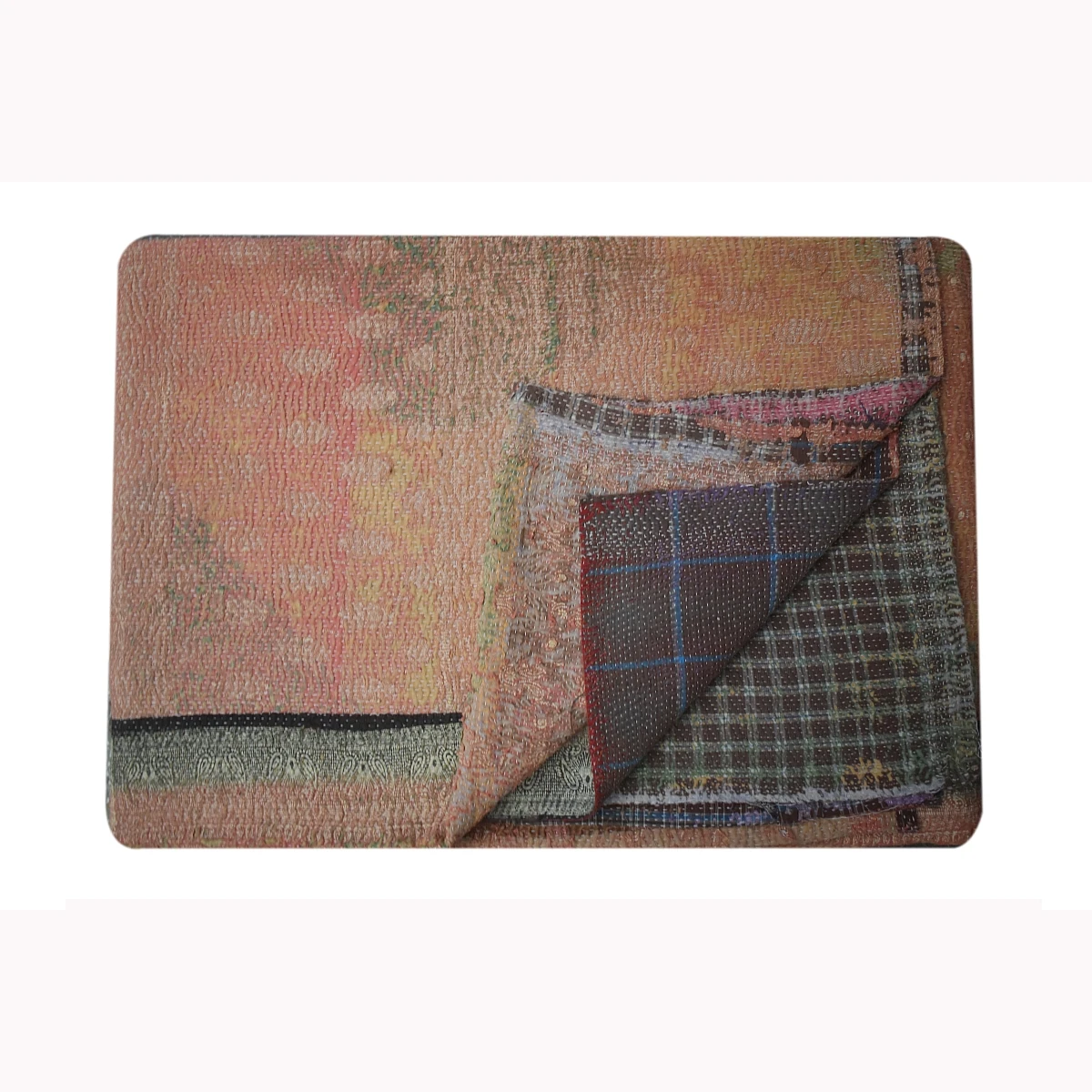 Hand beaded assorted color patchwork evergreen restful ethic reversible vintage kantha quilts throw bed spread