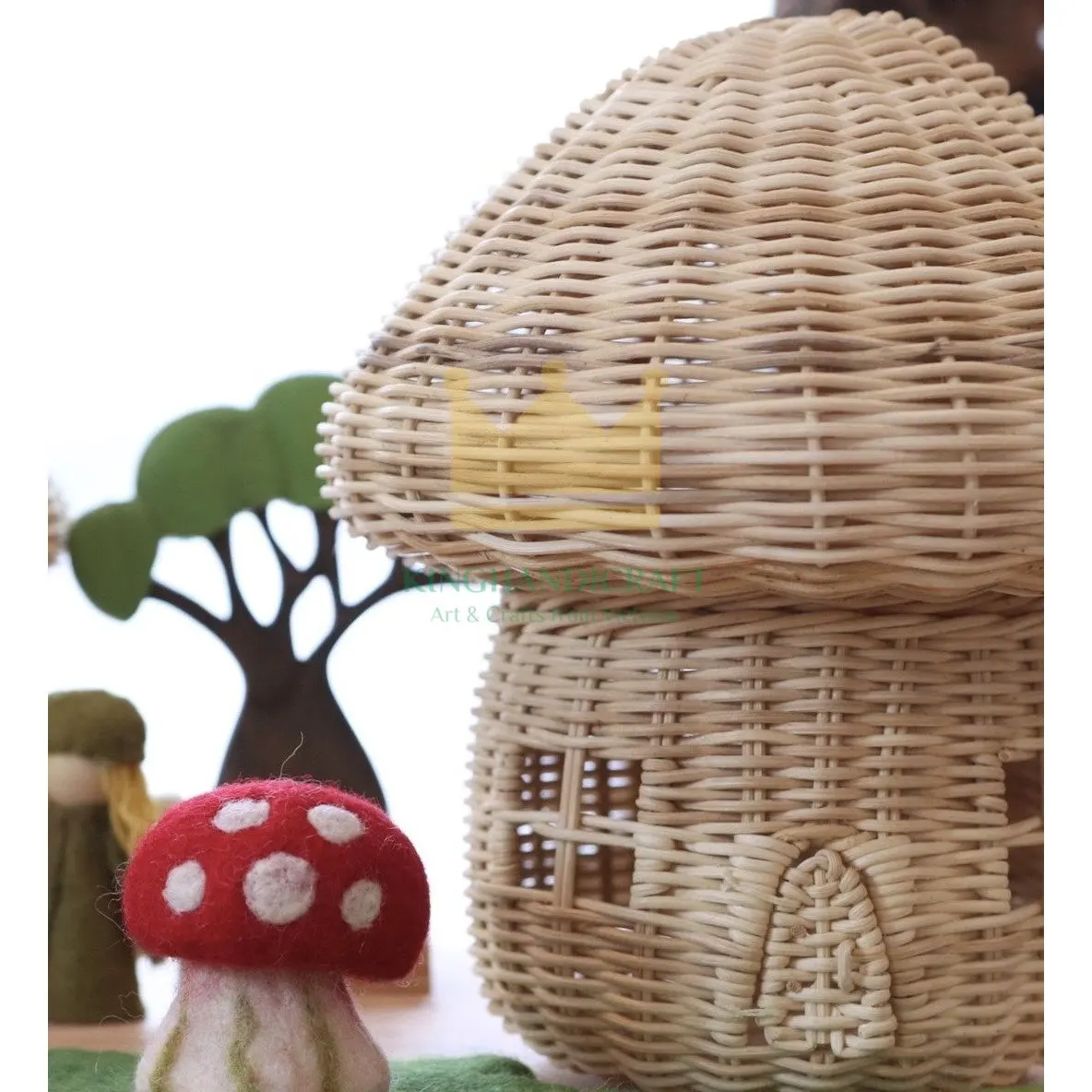 Mushroom house shaped rattan material basket nordic kids room decor hot item cute handicraft