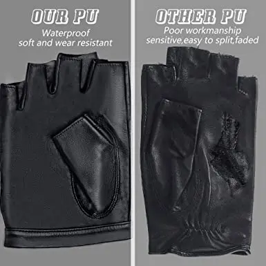 Fashion Black Goatskin Men Leather Driving half-finger gloves