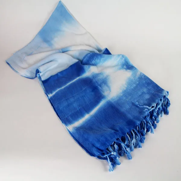 Blue and white TieDye Light Weight Cotton Shawl With Fringes very soft touching two color tone