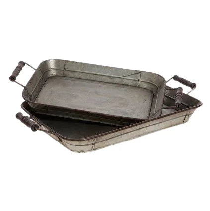 Set of Two Handmade Decorative Galvanized Serving Platter Custom Made Tabletop Galvanized Tray Supplied by India