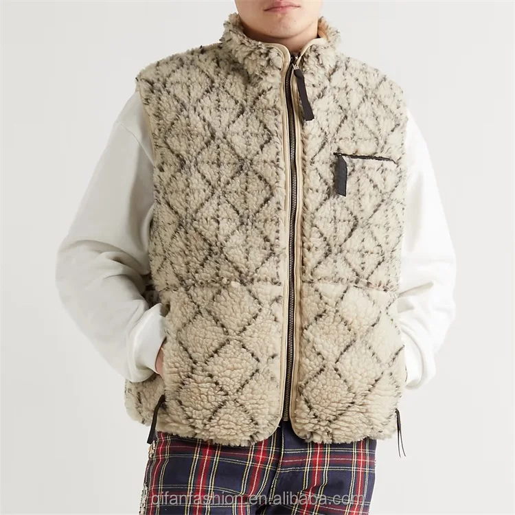 Custom windbreaker fully reversible gilet shearling sherpa fleece vest for men