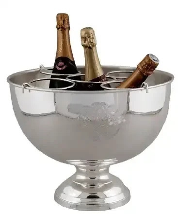 Silver Plated Hammered Design Hing On Demand Champagne Bowl Ice Tub With Handle Ice Bucket For Hotel Bars Serving Wine Cooler