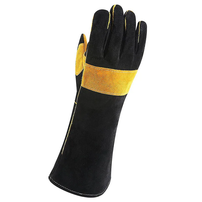 Pakistan Made Flexible Soft Welding Flame Fire Deerskin Leather Work Welding Gloves With Split Cowhide Cuff Gloves