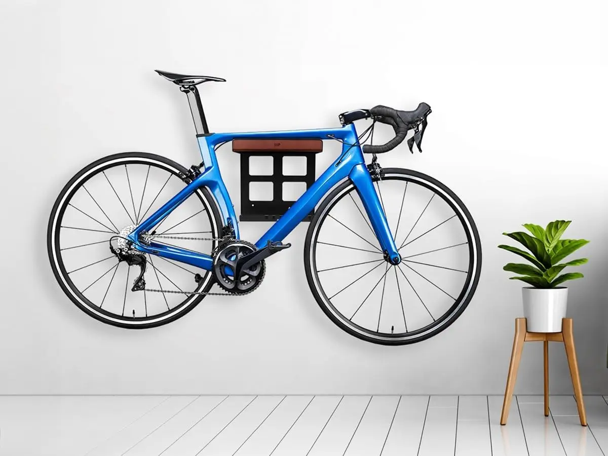 Wall Bike Storage and Display Rack Mount System with Open Shelf and Gear Hooks Supports Bikes Up to 33lbs.