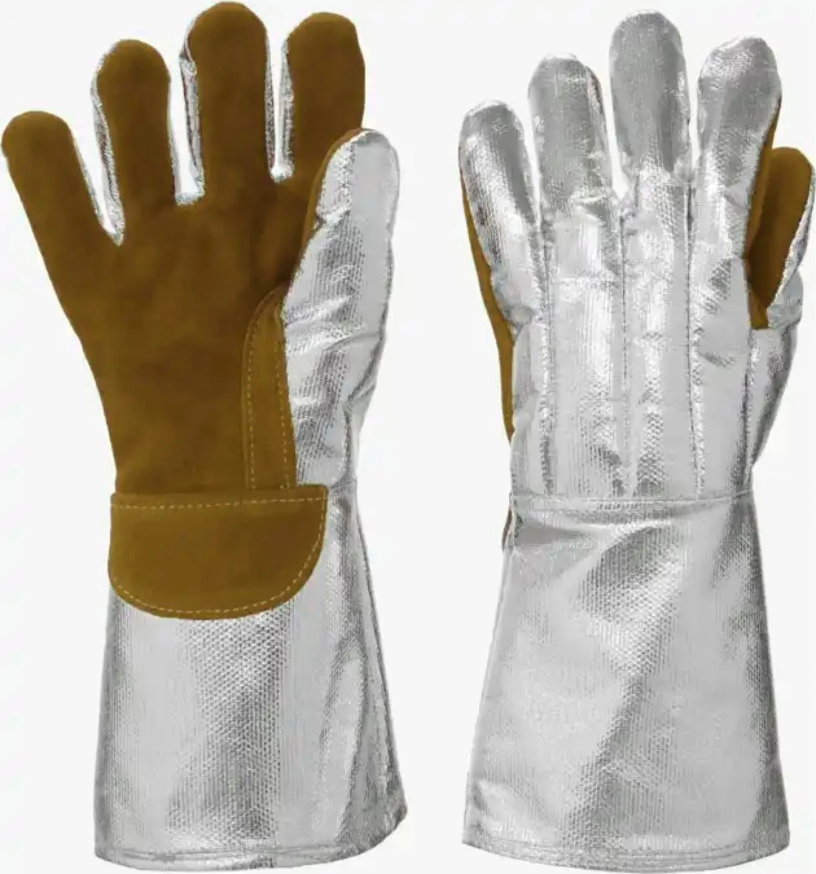 High Temperature Aluminized Cow Split Leather Fire Fighting Gloves Industrial Safety Heat Resistant Work Welders Long Gloves