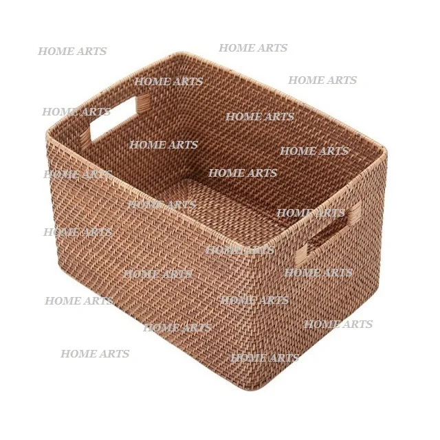 Set Of 2 Round Shape Rattan Storage Basket Superior Quality Different Sizes Rattan Bamboo Basket In Bulk