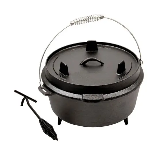 4QT with Legs Pre Seasoned Cast Iron Lid Also a Skillet Casserole Pot with Lid Lifter for Camping Cooking BBQ Baking