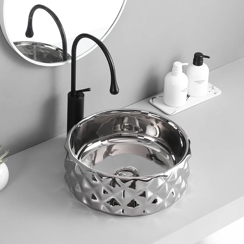 Islamic Modern Luxury  Sanitary Ware Washbasins Bathroom Electroplated Art Basin Wash Basin Sink
