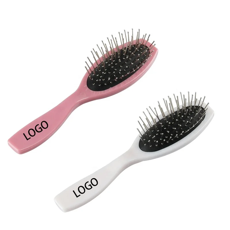 Artisans hot selling stainless steel cushion plastic hair brush mini wig brush with logo