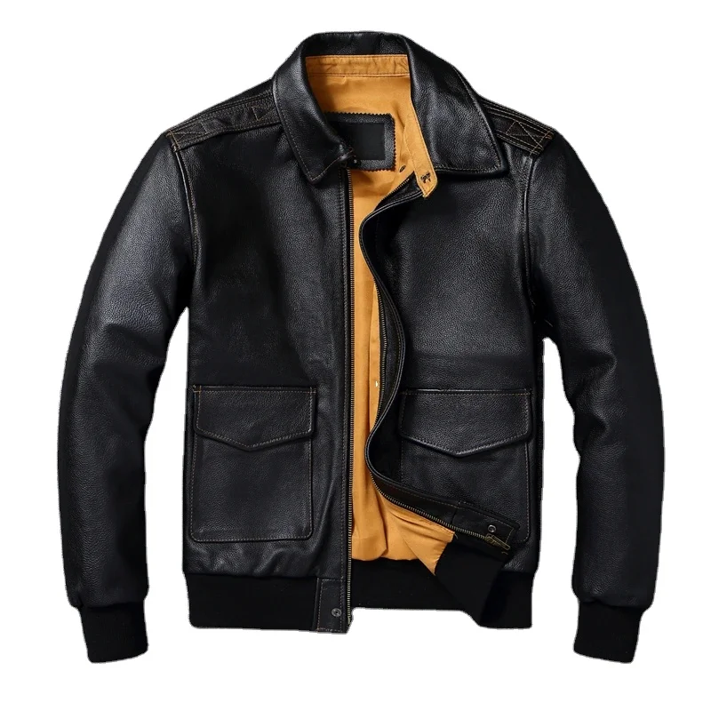 Men Leather Jacket Black Real Cowhide A2 Pilot Air Flight Aviator Jackets Manufacture from Pakistan