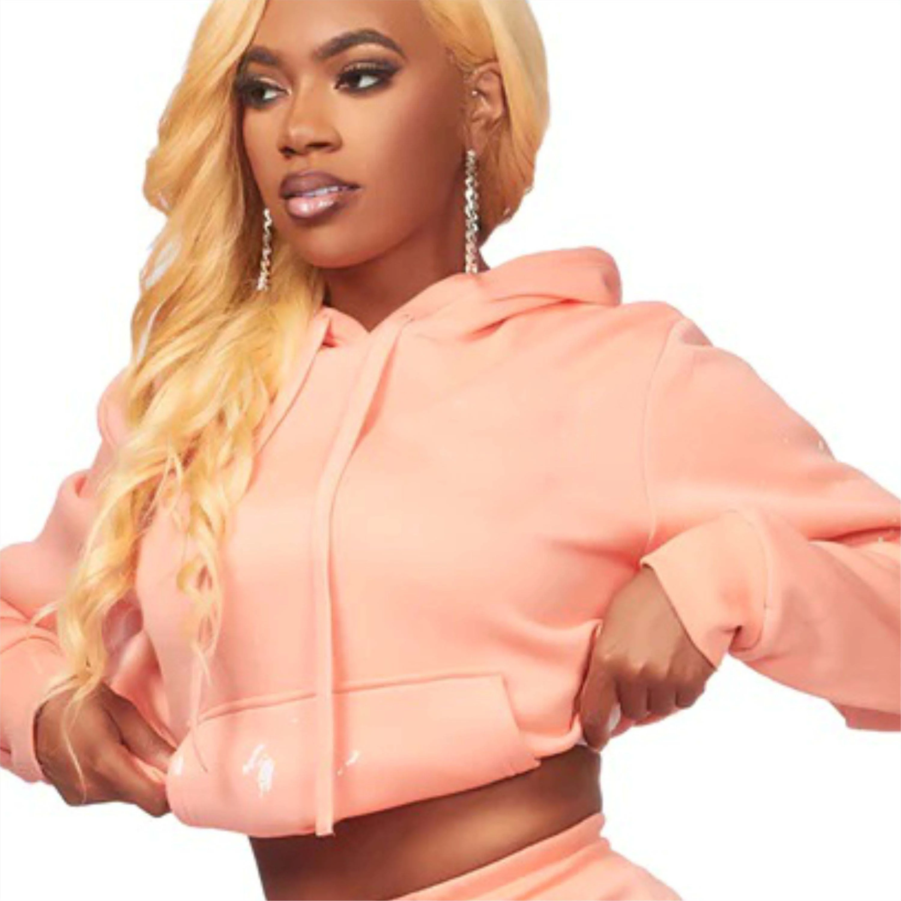 Oversize Cropped Hoodie Jogger 2 Piece Set Custom Logo PULLOVER Style Cute Woman Clothing Hooded Collar Crop Tops for Ladies