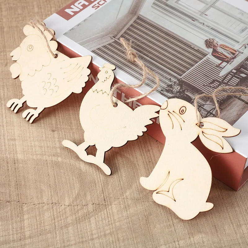 Wood Easter Egg Chick Pendant DIY Craft Easter Decoration Creative Wooden Artware Festival Party Favors Supplies Ornament